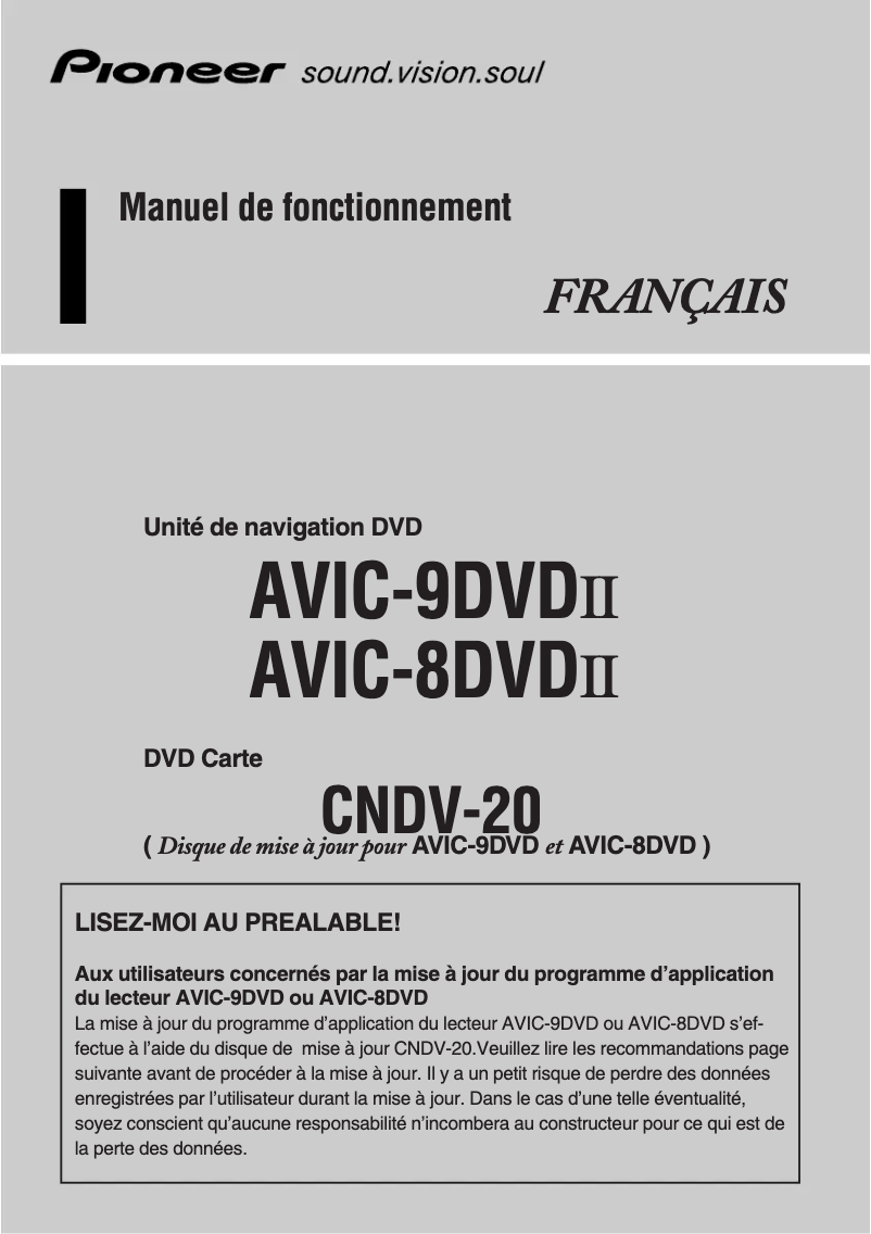 Page n°1 - Manuel utilisateur Pioneer CNDV-20