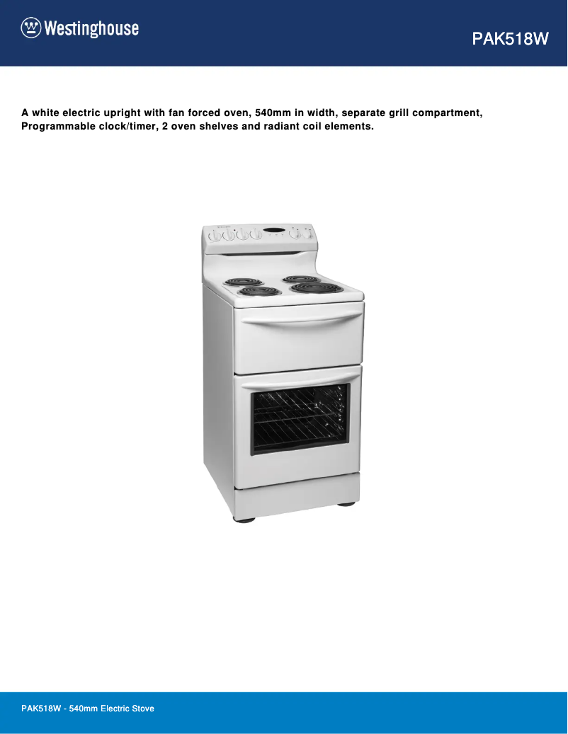 Page n°1 - Fiche technique Westinghouse PAK518W