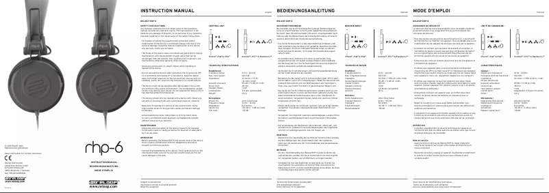 Page 1 de la notice Manuel utilisateur Reloop RHP-6