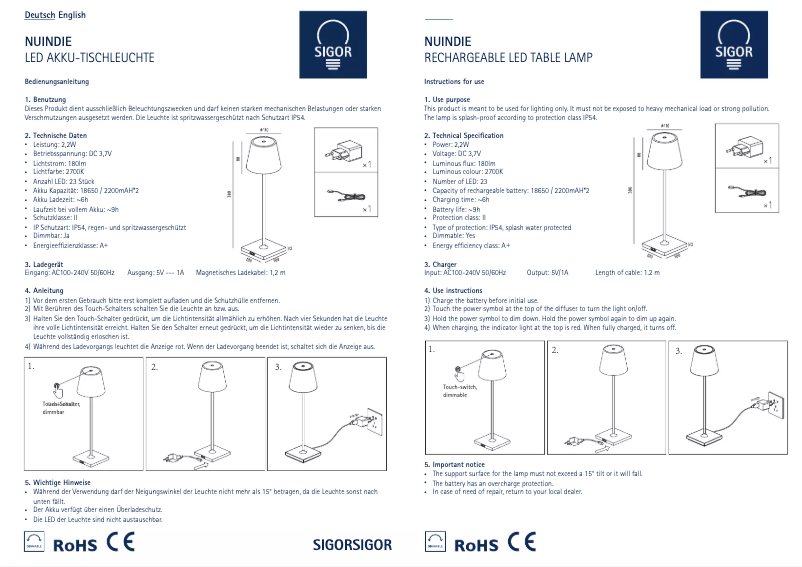 Page 1 de la notice Manuel utilisateur SIGOR Nuindie
