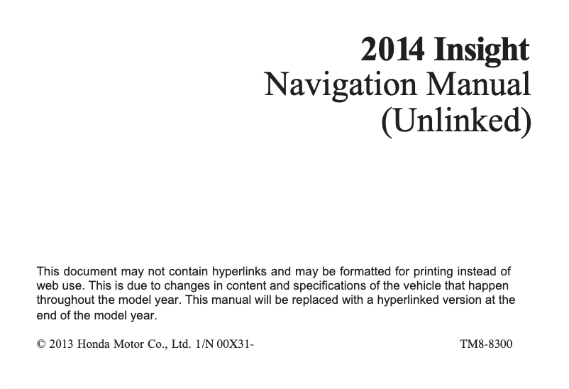 Page n°1 - Manuel utilisateur Honda Insight (2014)