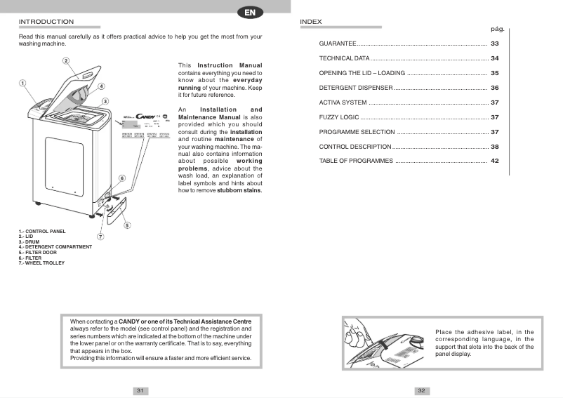 Page n°1 - Manuel utilisateur Candy LB CTAS120ES