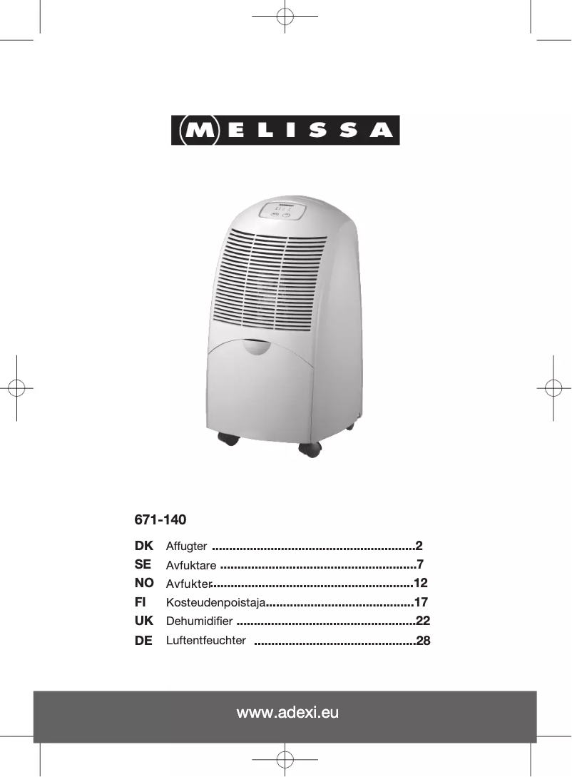 Page 1 de la notice Manuel utilisateur Melissa 671-140