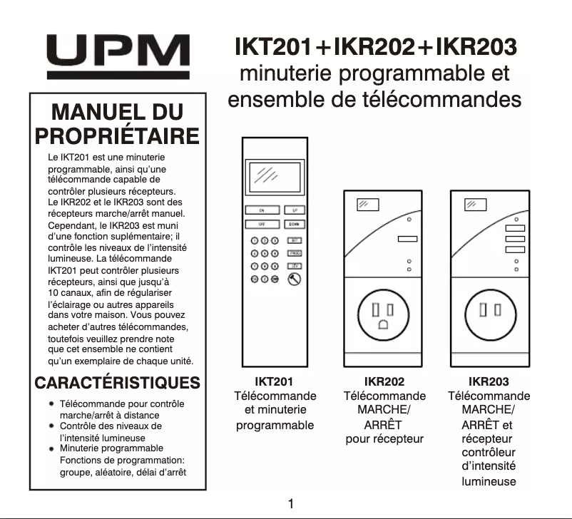 Page 1 of the manual User Manual UPM IKR203