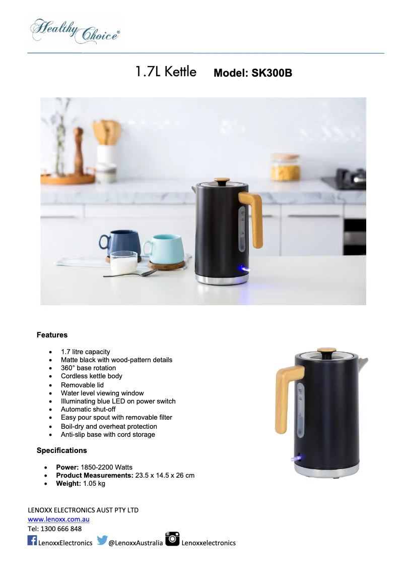 Page n°1 - Fiche technique Healthy Choice SK300B