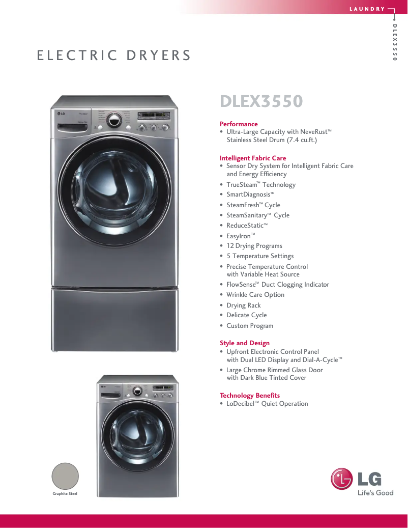 Page 1 de la notice Fiche technique LG DLEX3550V
