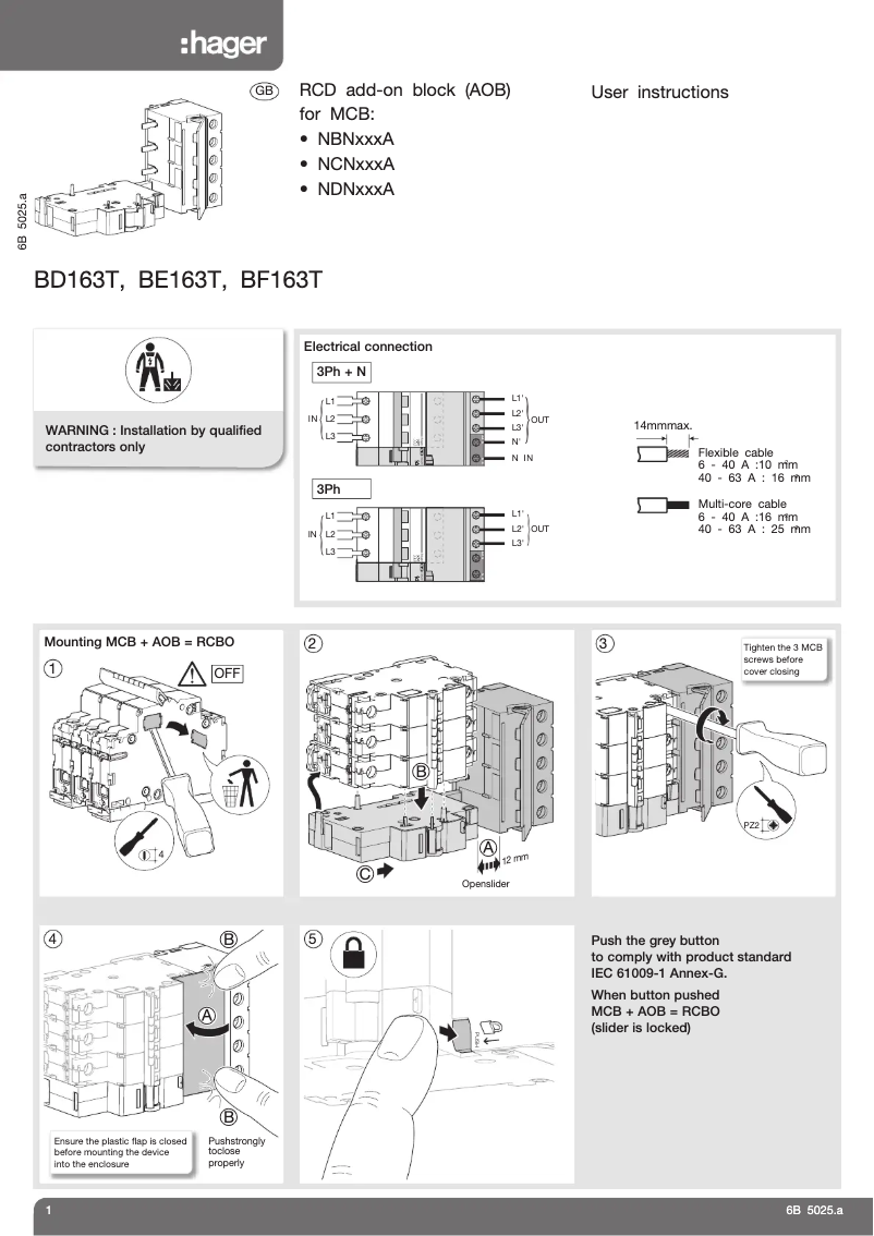 Page 1 de la notice Manuel utilisateur Hager BE163T