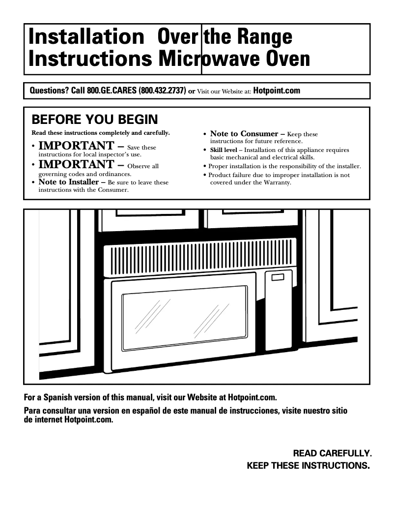 Page 1 de la notice Guide d'installation Hotpoint RVM1635BJ