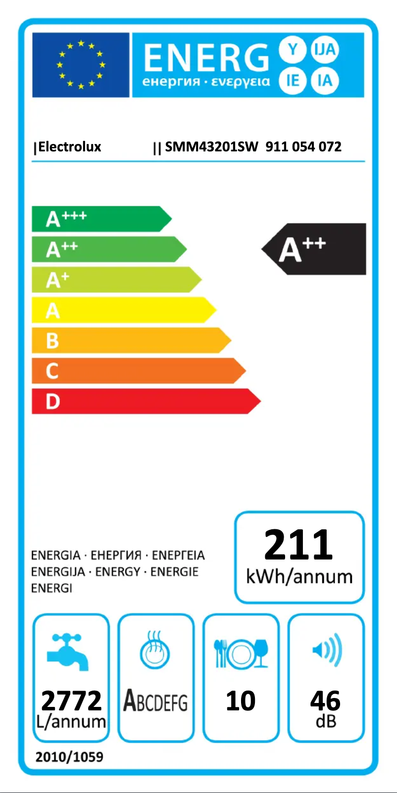 Page n°1 - Label énergétique Electrolux SMM43201SW