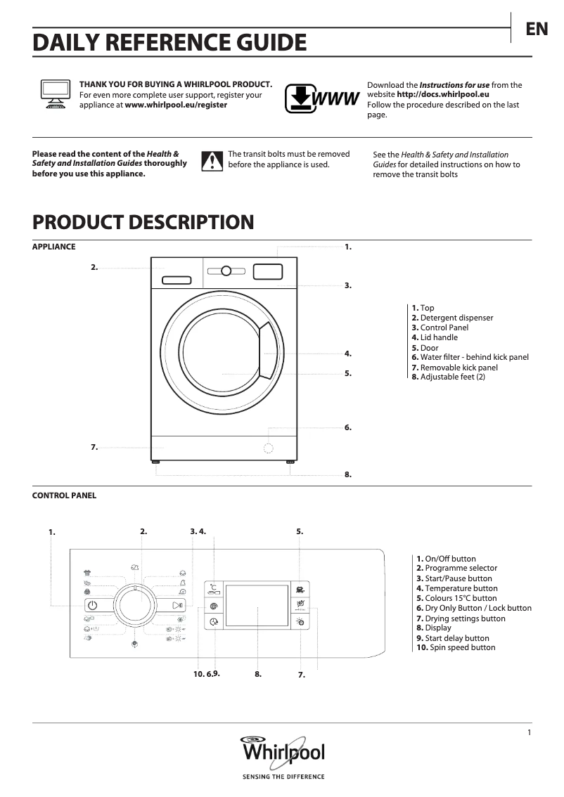 Página 1 del manual Manual de usuario Whirlpool WWDC9716