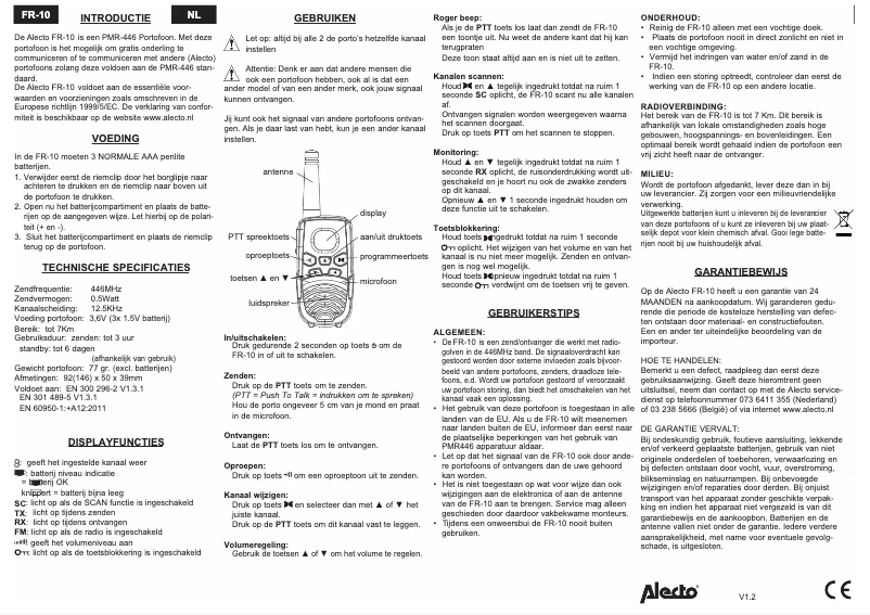 Page n°1 - Manuel utilisateur Alecto FR-10