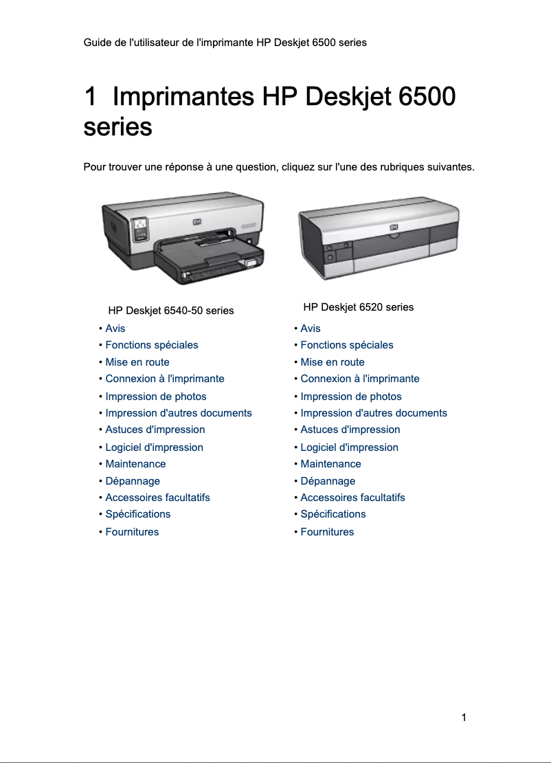 Page n°1 - Manuel utilisateur HP Deskjet 6540