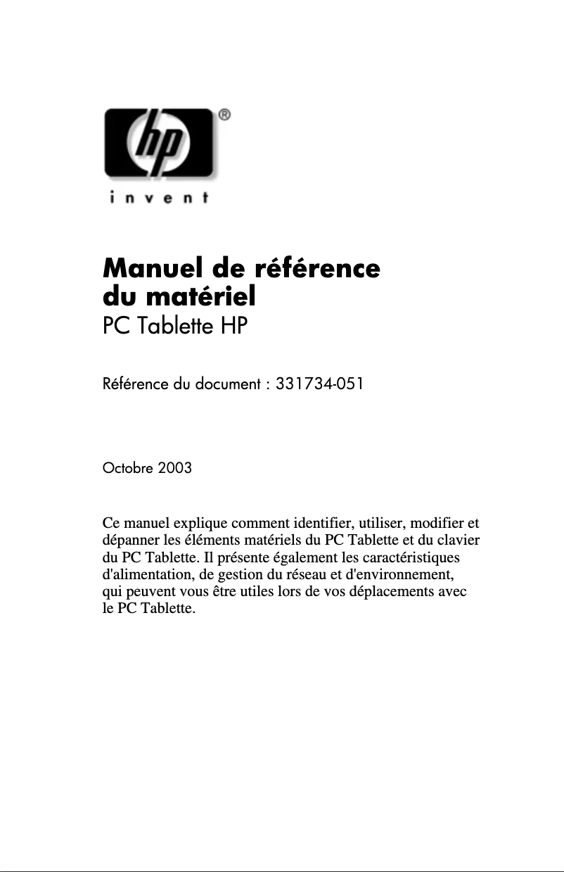 Page 1 de la notice Manuel utilisateur HP Compaq TC1100
