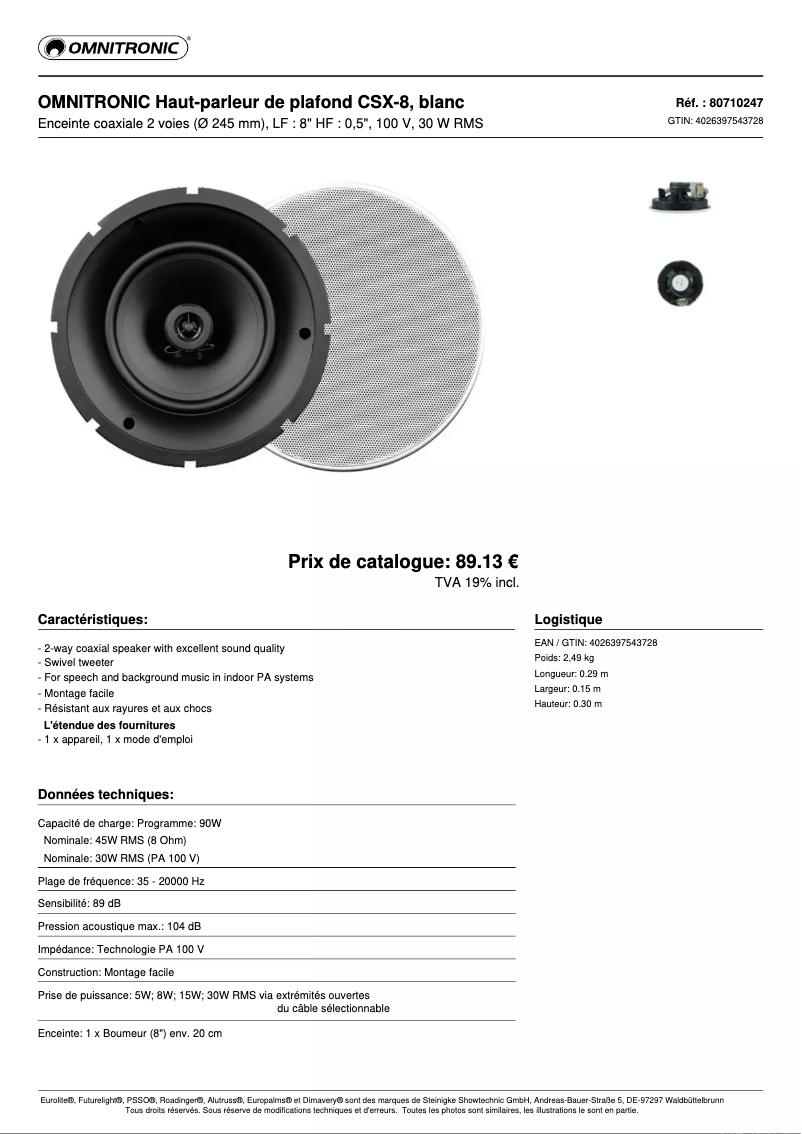 Page n°1 - Fiche technique Omnitronic CSX-8