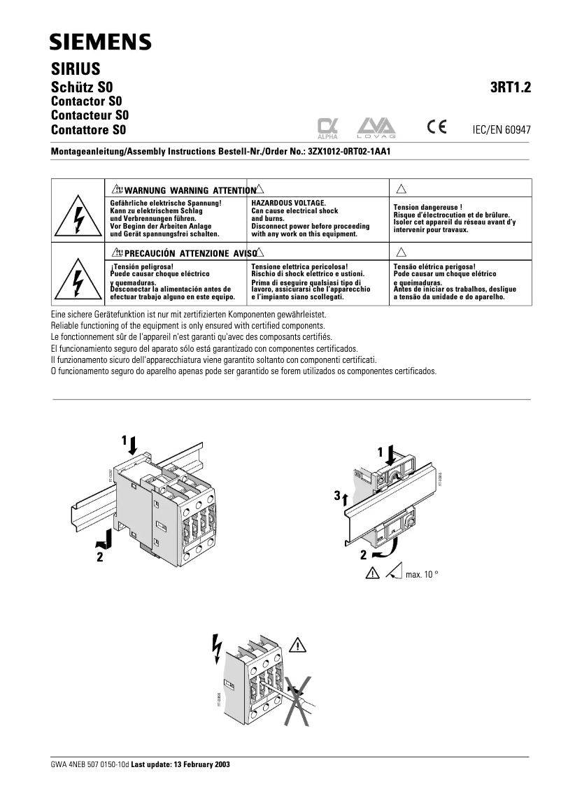Page 1 de la notice Manuel utilisateur Siemens 3RT1926-2EJ21