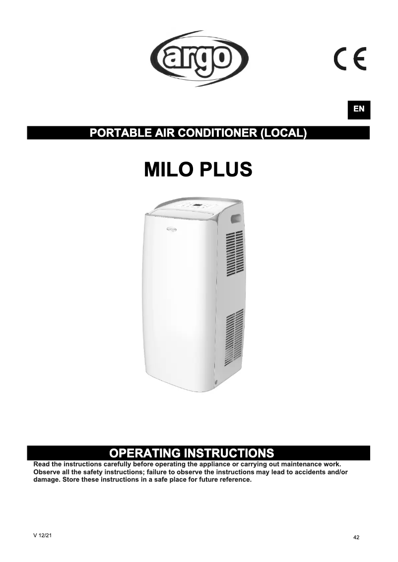 Page n°1 - Manuel utilisateur Argoclima Milo Plus