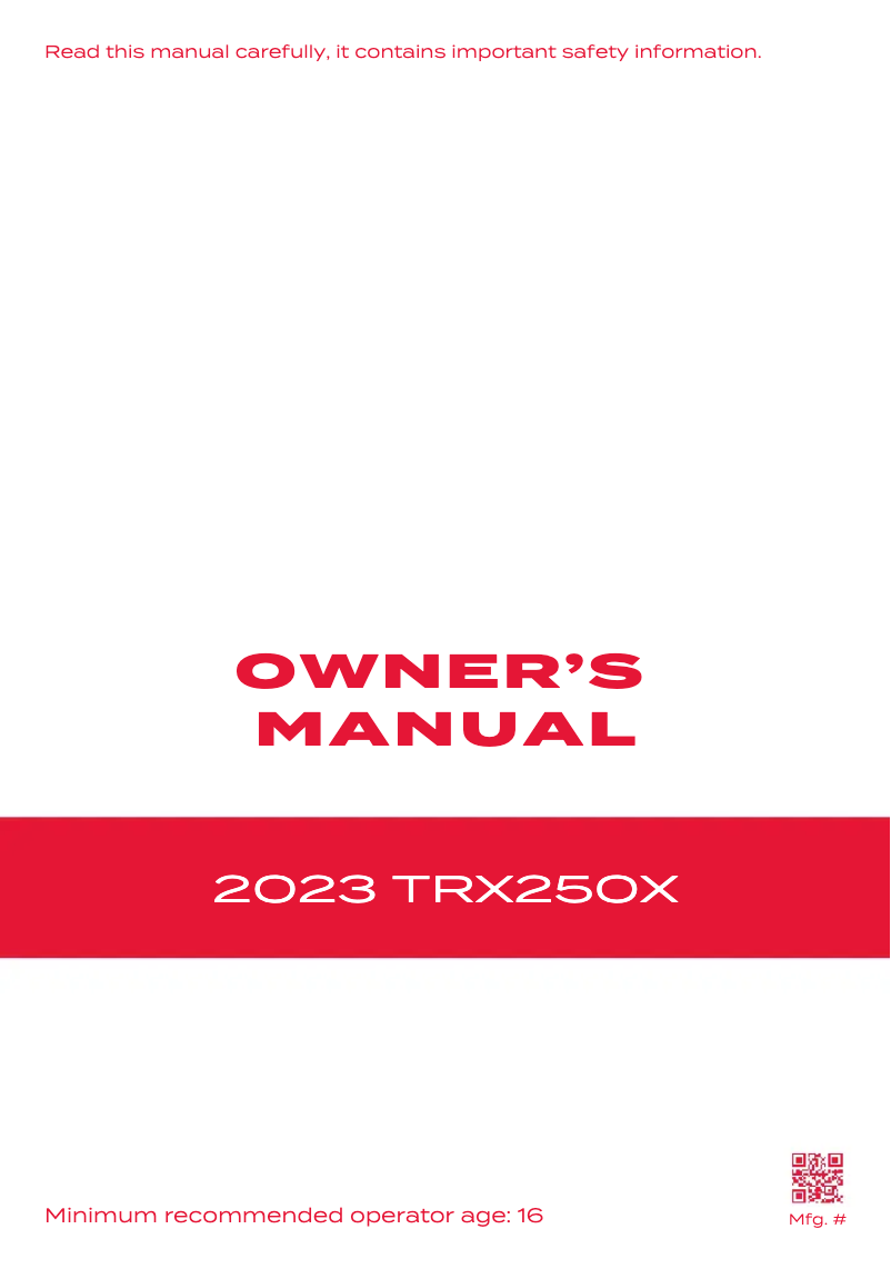 Image de la première page du manuel de l'appareil TRX250X (2023)