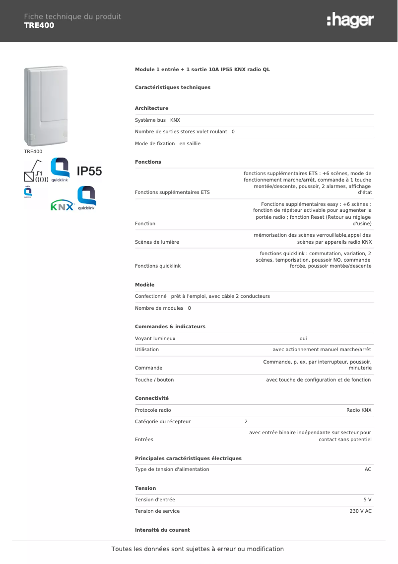 Image de la première page du manuel de l'appareil TRE400