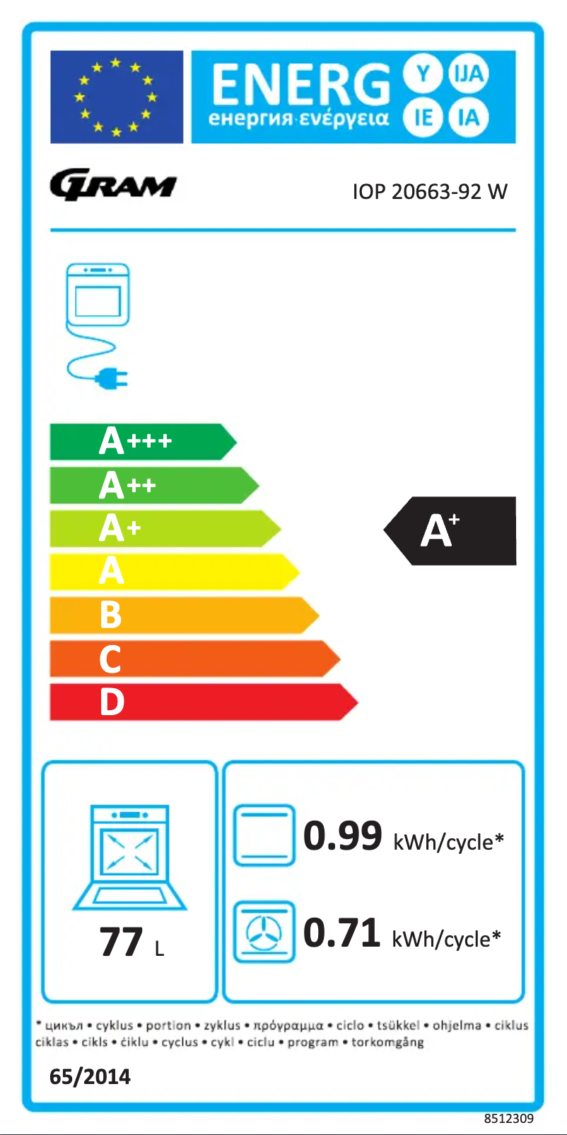 Page 1 de la notice Label énergétique Gram IOP 20663-92 W
