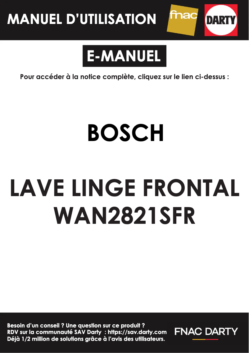Page n°1 - Manuel utilisateur Bosch WAN2821SFR