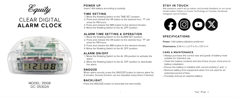 Page n°1 - Manuel utilisateur La Crosse Technology 31008