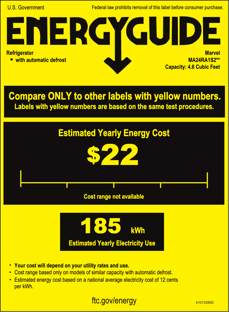 Page 1 de la notice Label énergétique Marvel MA24RAS2RB