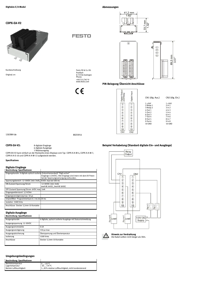 Page 1 de la notice Manuel utilisateur Festo CDPX-EA-V2