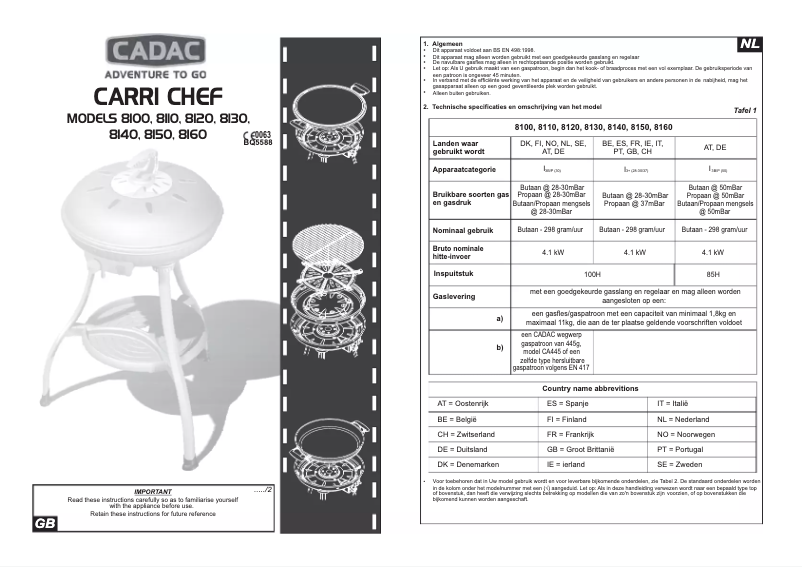 Page 1 de la notice Manuel utilisateur Cadac Carri Chef 8100