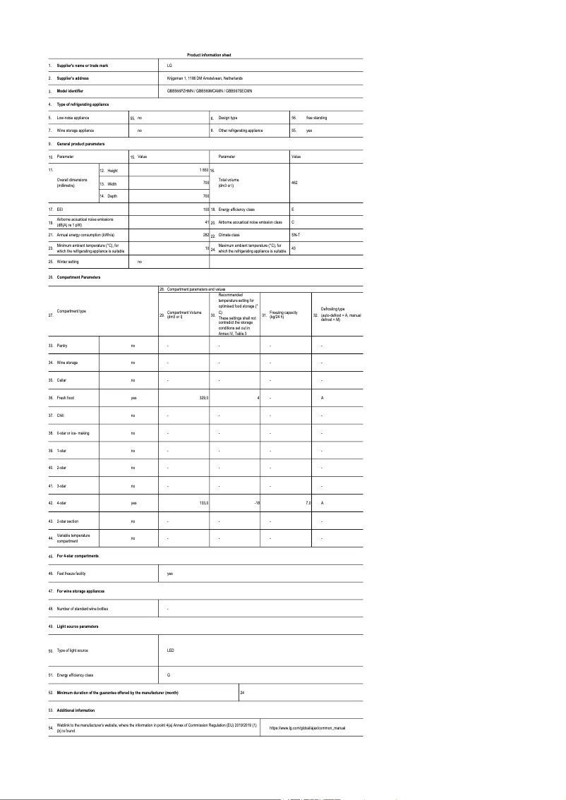Page 1 de la notice Fiche technique LG GBB567SECMN