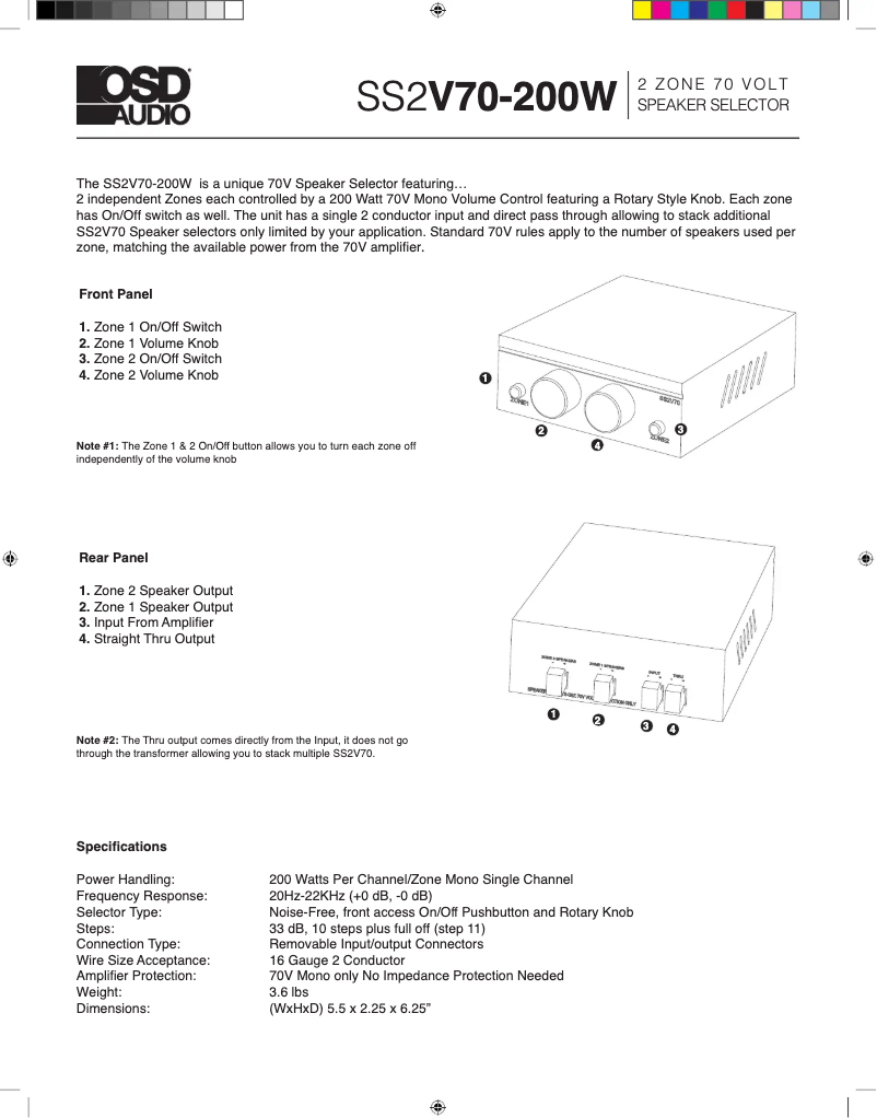 Page 1 de la notice Manuel utilisateur OSD Audio SS2V70-200W