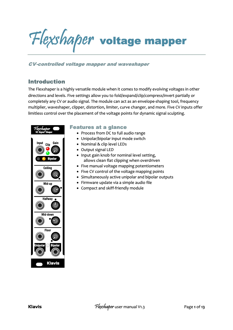 Page n°1 - Manuel utilisateur Klavis Flexshaper