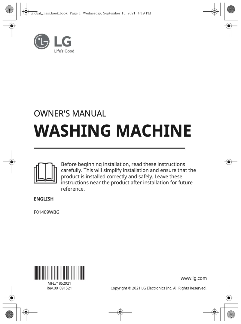 Page n°1 - Manuel utilisateur LG F01409WBG