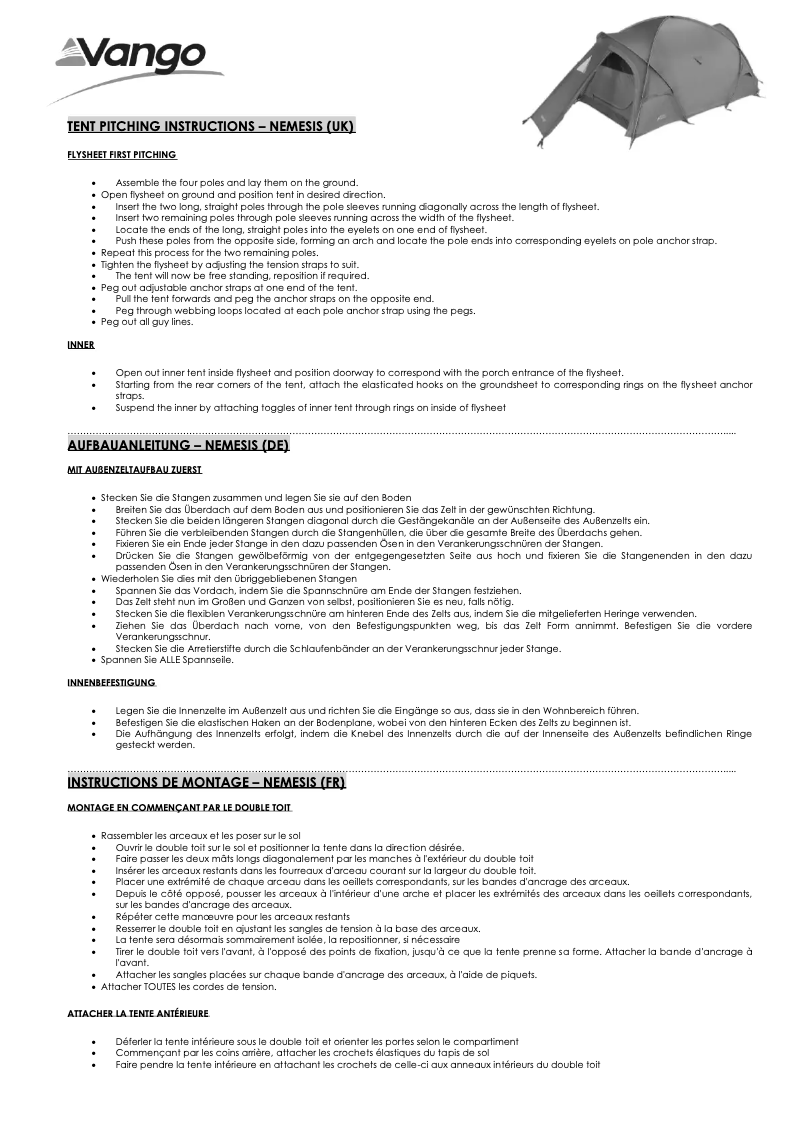 Page n°1 - Manuel utilisateur Vango Nemesis 200