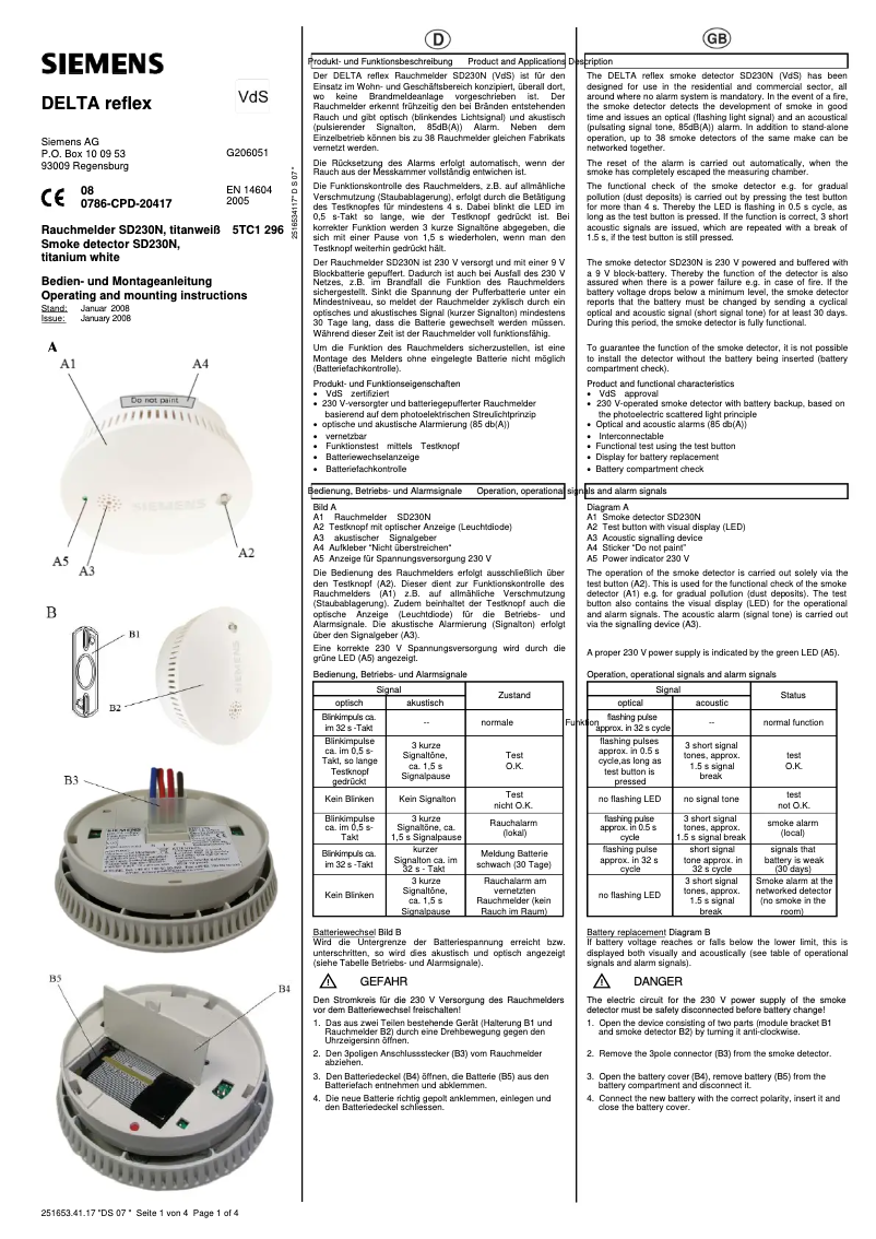 Página 1 del manual Manual de usuario Siemens DELTA reflex SD230N