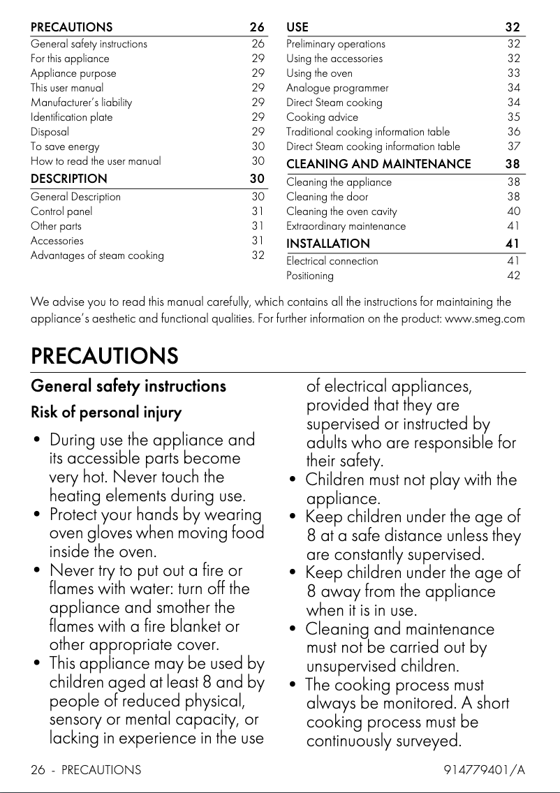 Page 1 de la notice Brochure Smeg SF67C1DPO