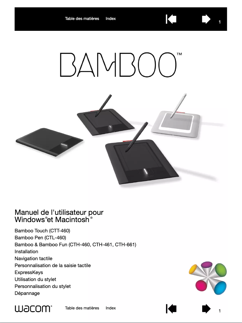 Page 1 de la notice Manuel utilisateur Wacom Bamboo CTH-661SE