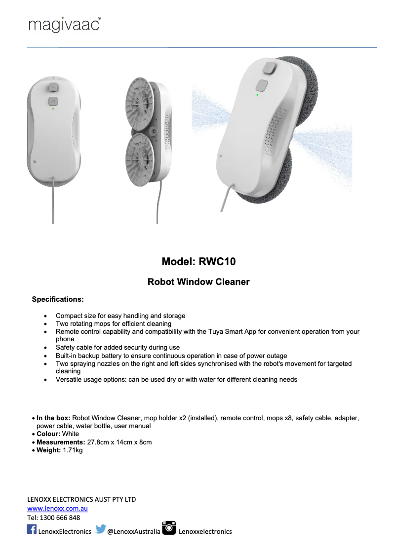 Page 1 de la notice Fiche technique Magivaac RWC10