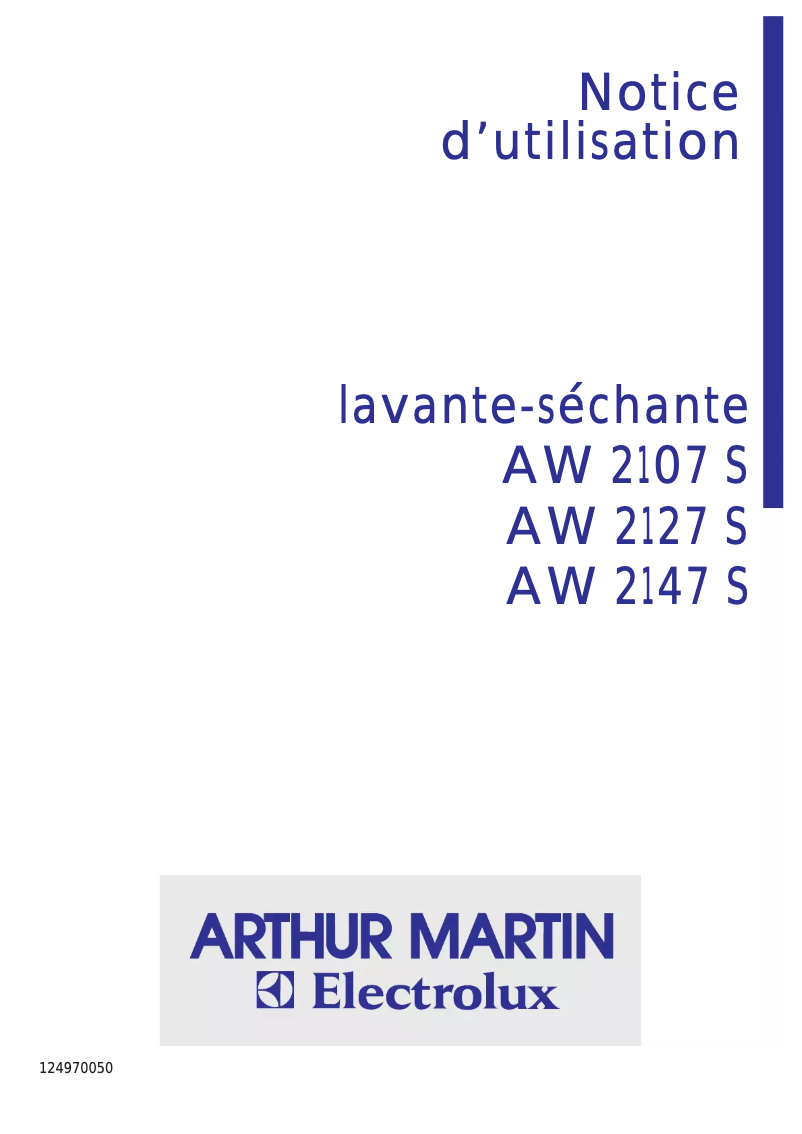 Page 1 de la notice Manuel utilisateur Arthur Martin-Electrolux AW 2147 S