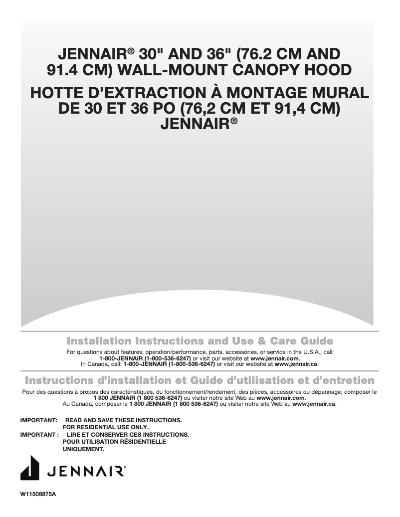 Page 1 de la notice Guide d'installation JennAir JVW0636LS