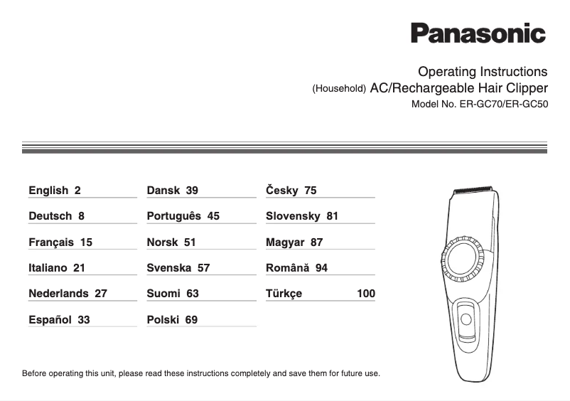 Page n°1 - Manuel utilisateur Panasonic ER-GC70