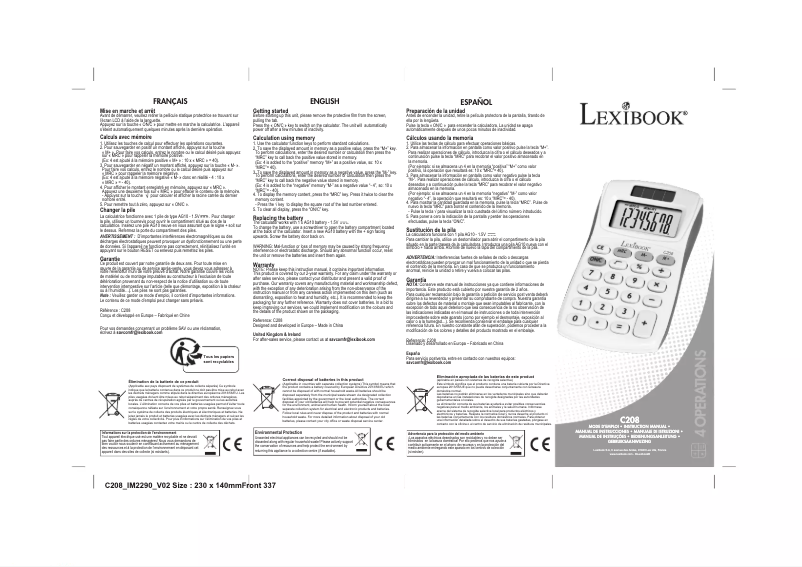 Image de la première page du manuel de l'appareil C208