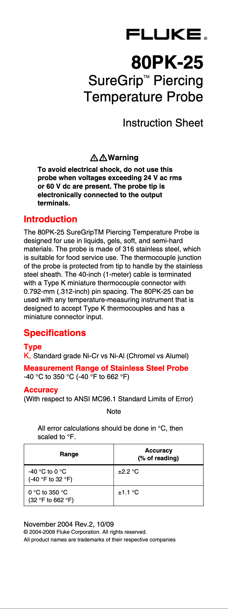 Page 1 de la notice Manuel utilisateur Fluke SureGrip 80PK-25