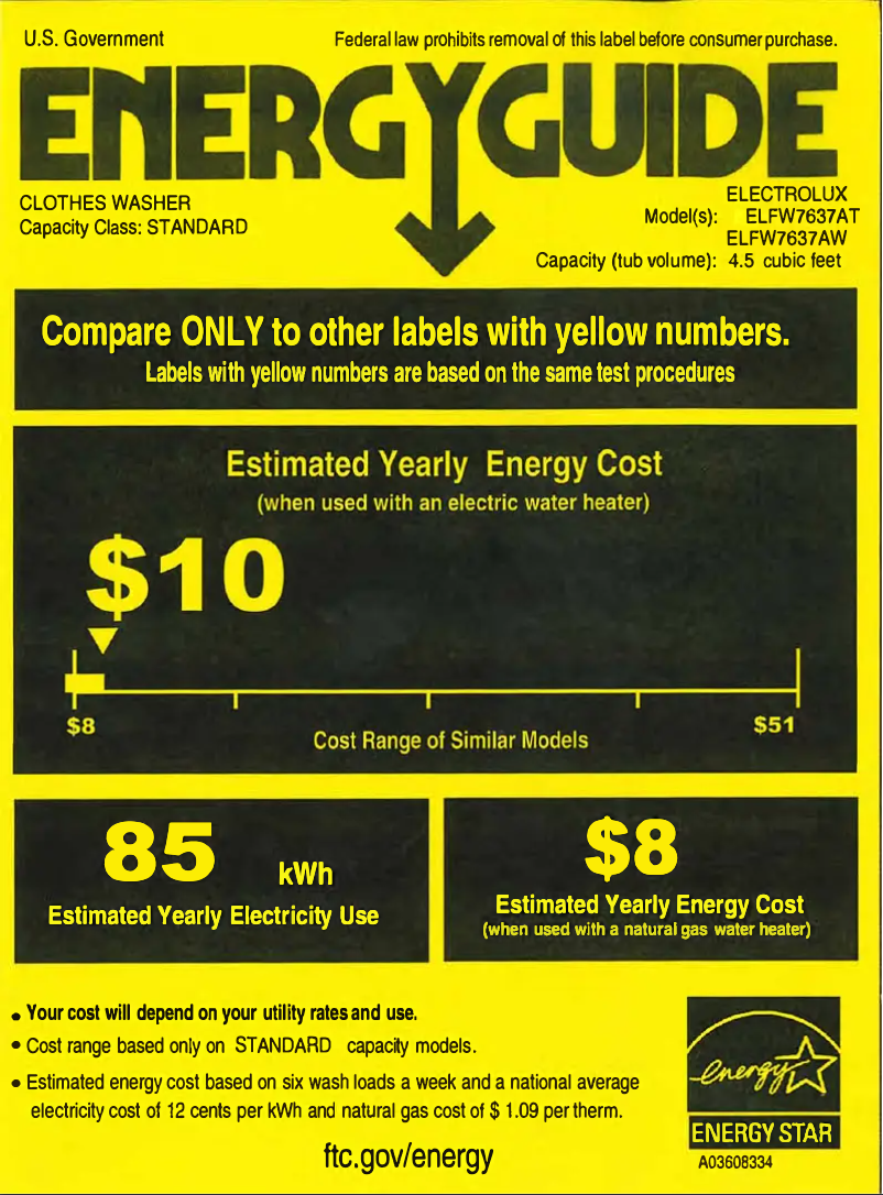 Page n°1 - Label énergétique Electrolux ELFW7637AT