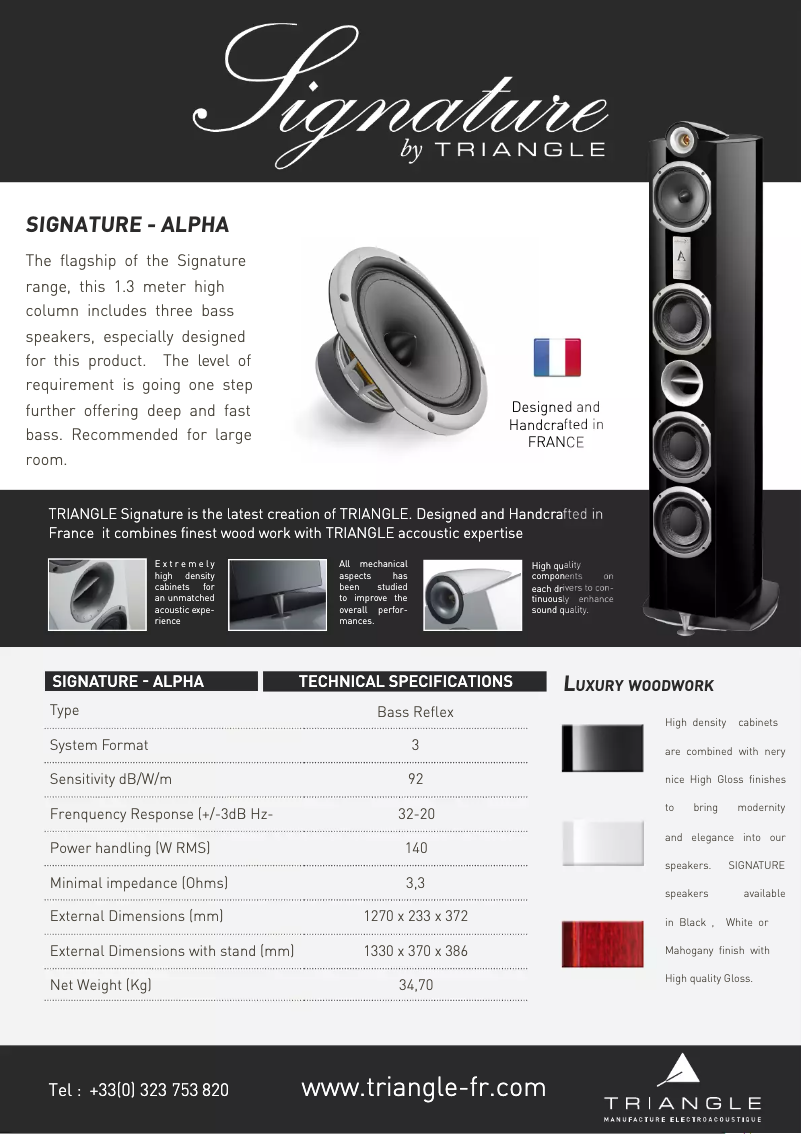 Page 1 de la notice Fiche technique Triangle Signature Alpha
