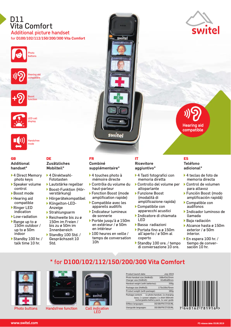 Página 1 del manual Ficha técnica Switel D11