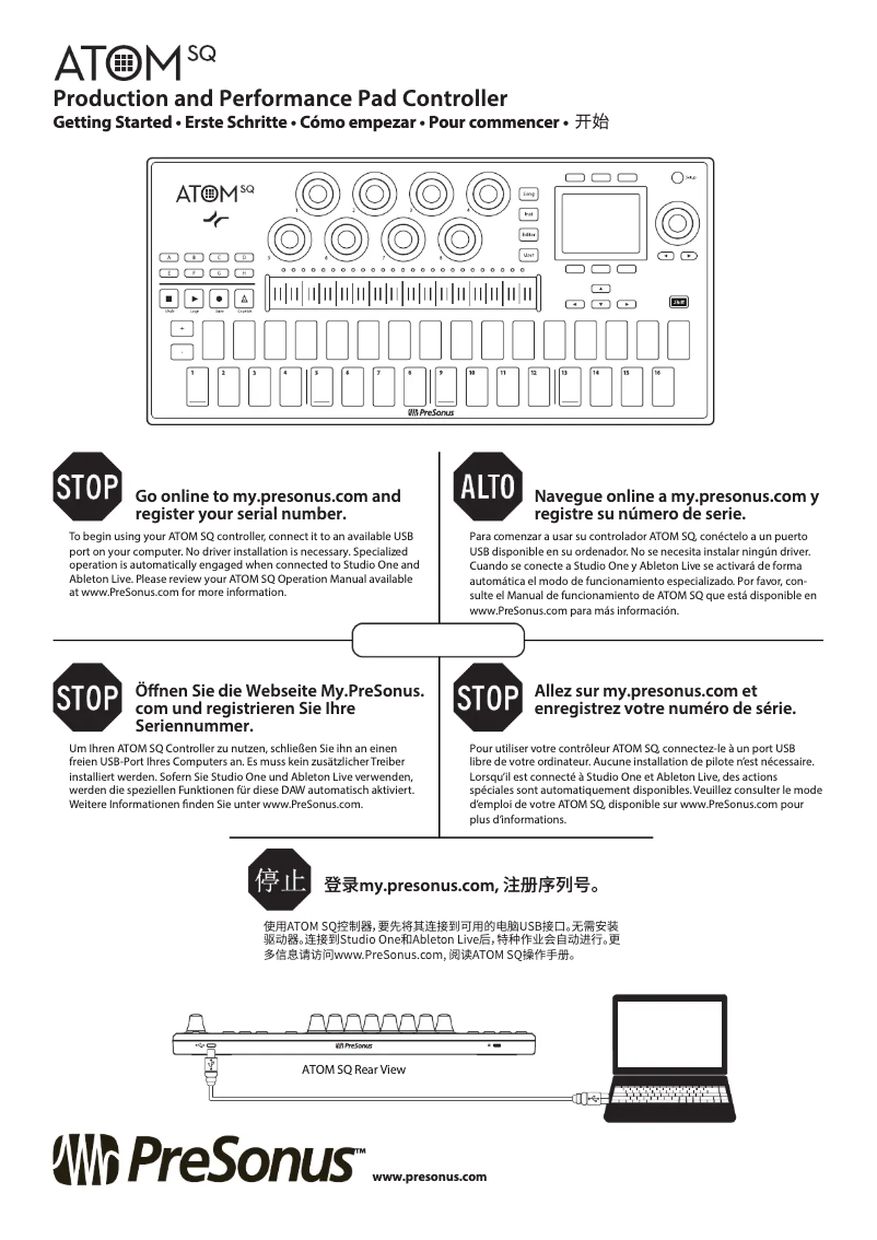 Page n°1 - Guide de démarrage rapide PreSonus ATOM SQ