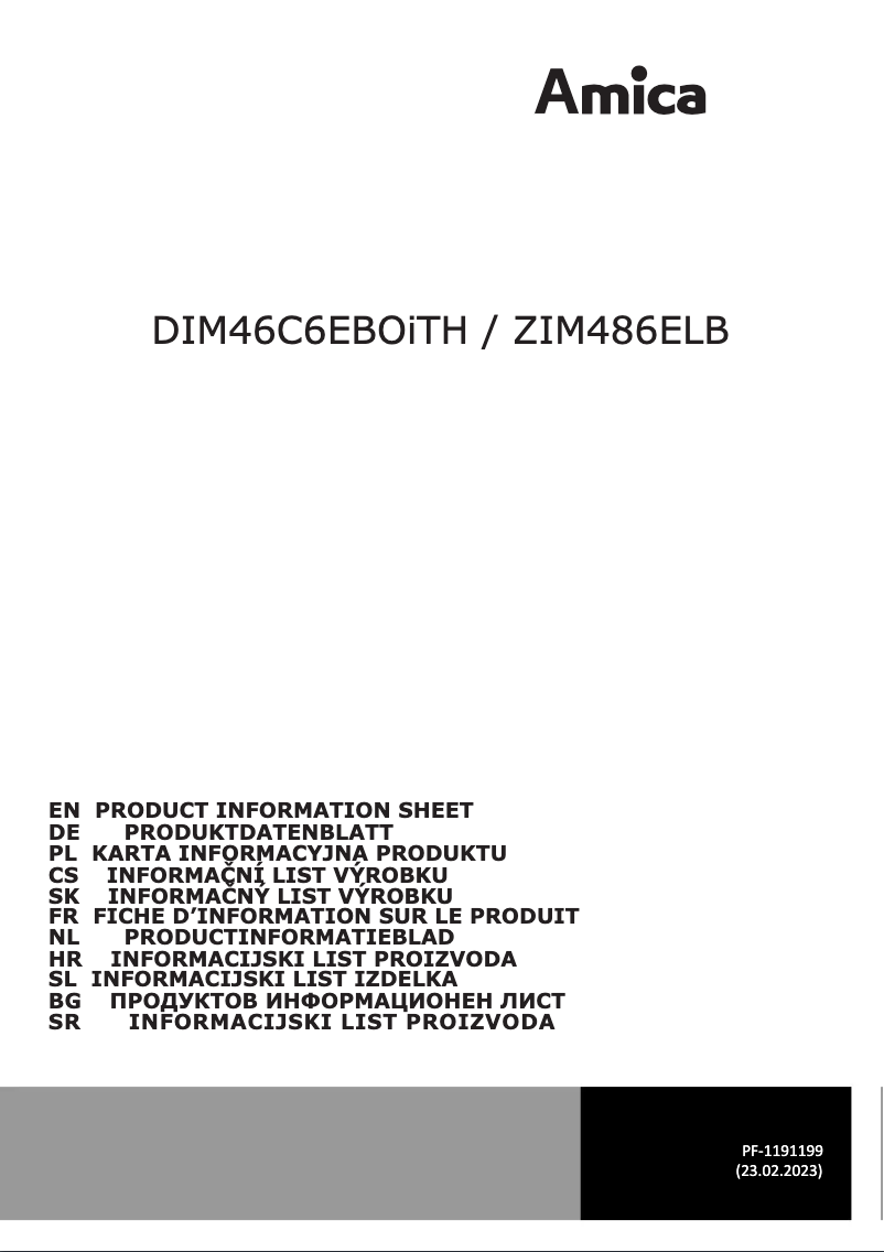 Página 1 del manual Ficha técnica Amica DIM46C6EBOiTH