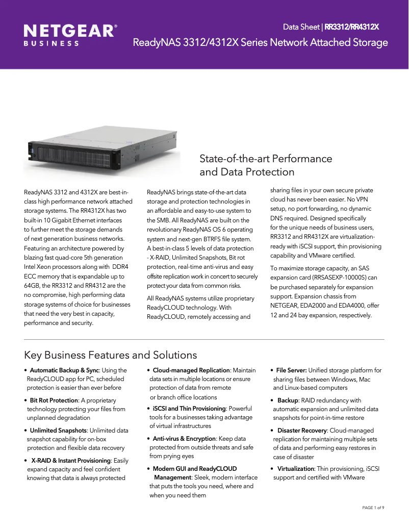 Page 1 de la notice Fiche technique Netgear RR4312Xv2