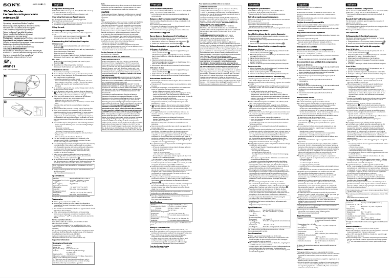 Page 1 de la notice Manuel utilisateur Sony UHS-II