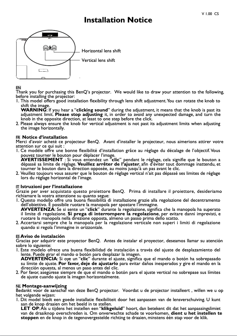 Page 1 de la notice Guide d'installation BenQ LH770